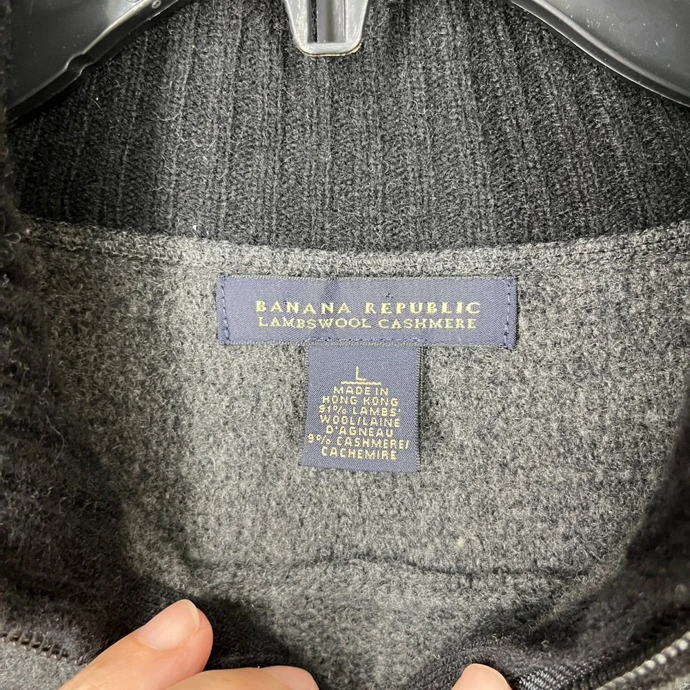 Vintage Banana Republic Lambswool Cashmere Sweater Mens L Gray Elbow Patch Y2K‎